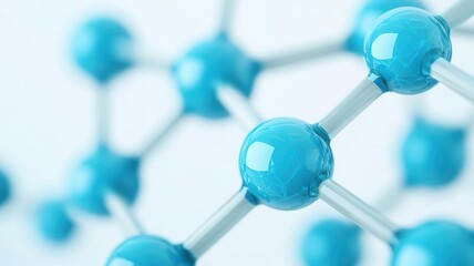 Close-up of a molecular structure showcasing vivid blue spheres and interconnected bonds, representing scientific innovation and chemistry