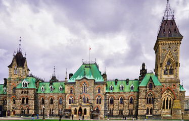 Fototapeta premium View of the East Block of Ottawa's historic Parliament Buildings,built in Gothic revival style, completed in 1886 in downtown Ottawa,Ontario,Canada 