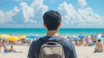 Fototapeta premium Man Looking Out at the Beach