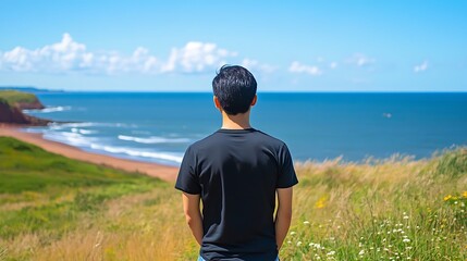 Man Gazing at the Ocean on a Sunny Day