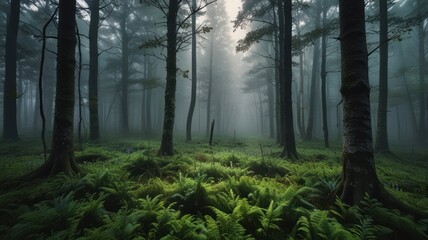 Obraz premium Realistic landscape atmosphere in the forest with tall trees in it