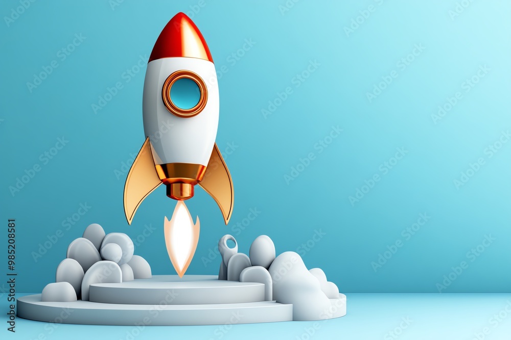 Poster Business accelerator graph with rocket icon, showing rapid growth and progress in a minimalist, sleek design