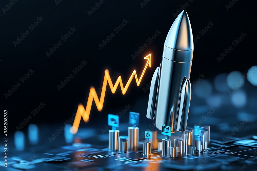 Poster Business accelerator graph, with sharp upward movement, showing the success of scaling startups