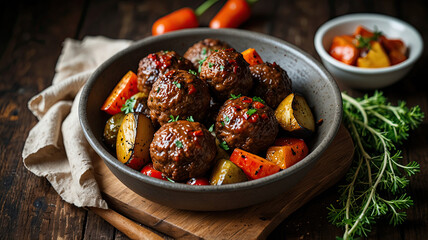 beef kofta meatballs with roasted vegetables