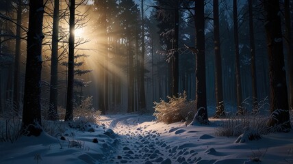 Fototapeta premium Realistic landscape atmosphere in the forest with tall trees in it