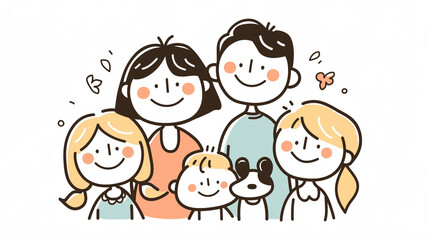 【背景】仲良し家族のイラスト素材。カラフルでポップ,ファミリー,かわいい,シンプル,