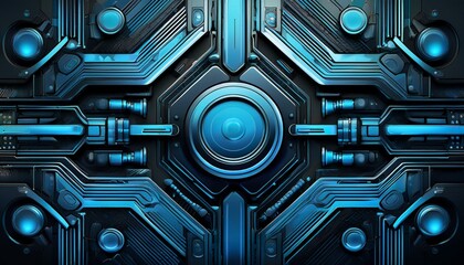 Fototapeta premium Abstract blue and black technology background with various tech elements