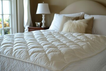 A Close-Up of a White Quilted Bedspread on a Bed