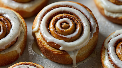 Fototapeta premium sweet cinnamon roll with icing on top