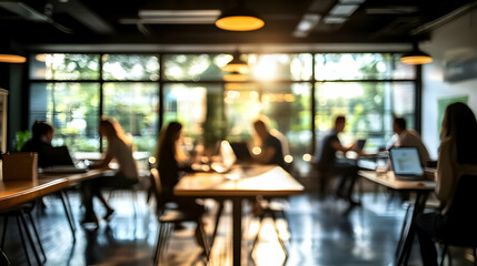 Blurred Cafe Interior with Sunlight Background