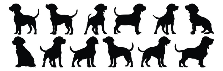 Dog silhouettes set, pet pack of vector silhouette design, isolated background