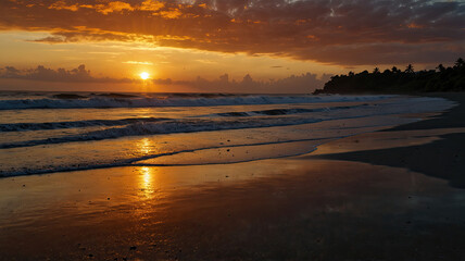 Obraz premium a photograph of a sunset on a beach