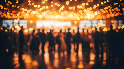 Silhouettes of People Dancing in a Room with Warm Lights