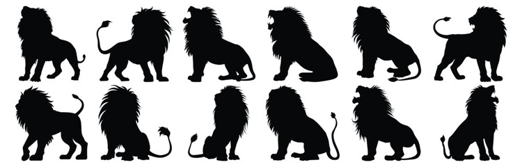 Lion silhouette set vector design big pack of animal illustration and icon