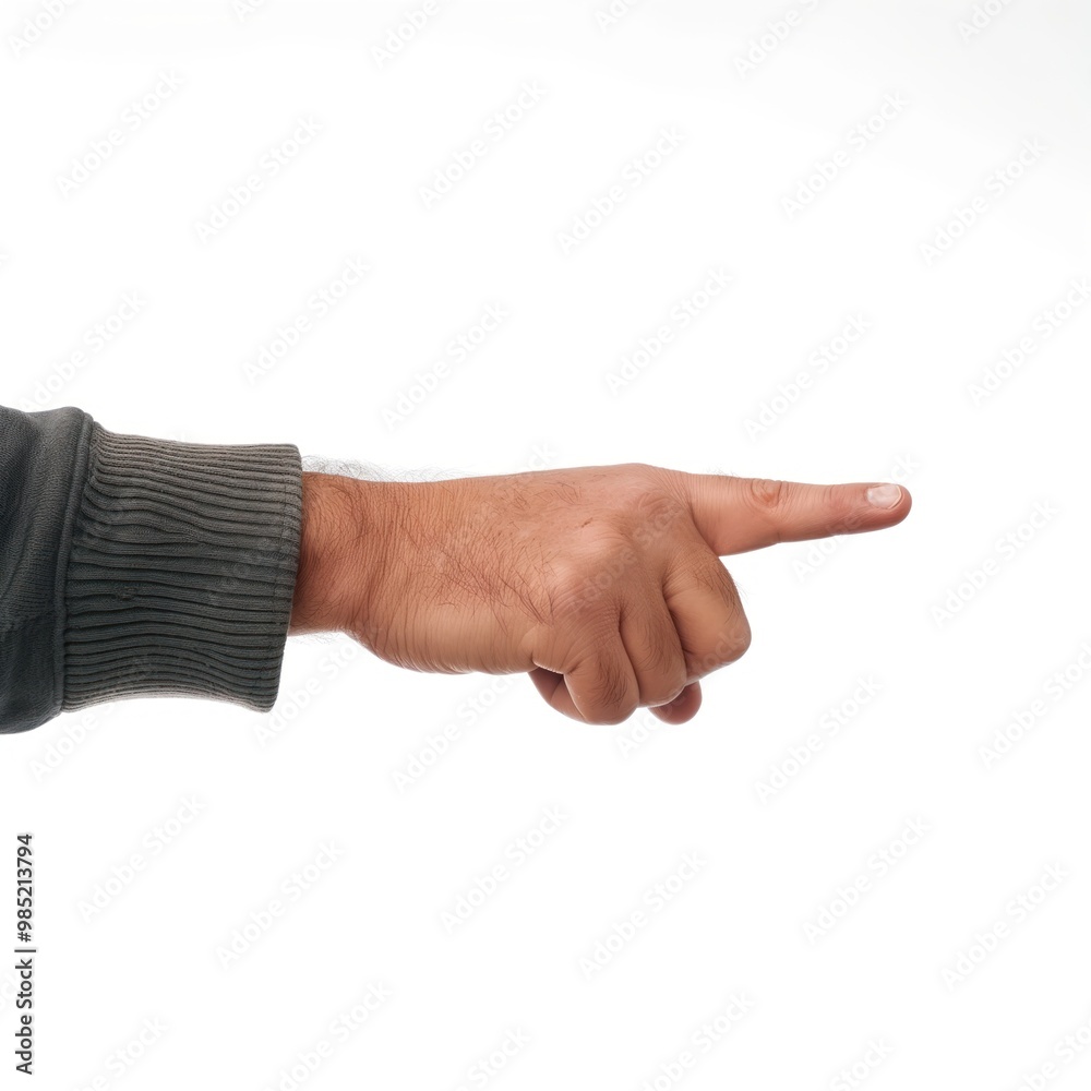 Leinwandbilder man points at something on white background with stretched out hand. close-up of human hand with fin