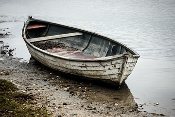 Old Rowboat Beached on the Shore, Cloudy Day