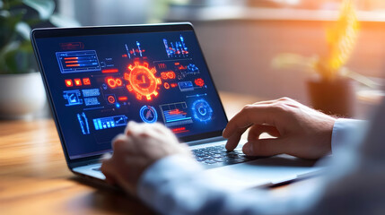 Laptop User with Futuristic Interface Illustration