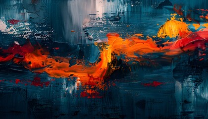 Layered brushstrokes, rich colors, artistic depth.