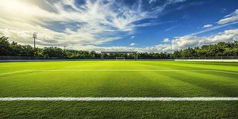 Obraz premium Vacant soccer arena, green grass field