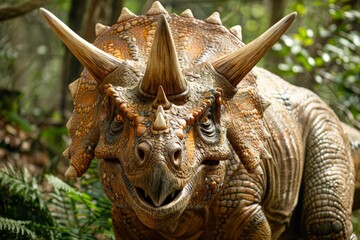 Fearsome Triceratops Roaming Prehistoric Forest Landscape