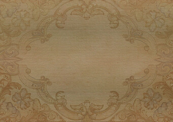 Old paper with subtle floral border. Brown and khaki tones.