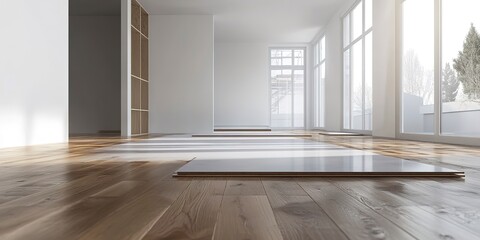 Fototapeta premium installing wood flooring in an empty room 