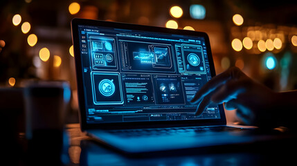 Fototapeta premium Laptop with Blue Digital Interface Illustration