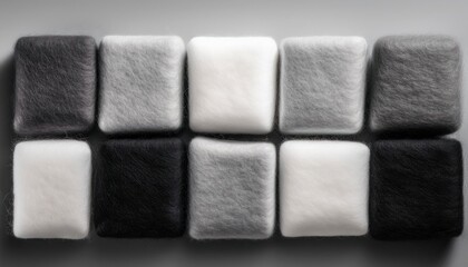 A minimalist backdrop with monochromatic wool felt squares, each showing subtle variations in texture and depth