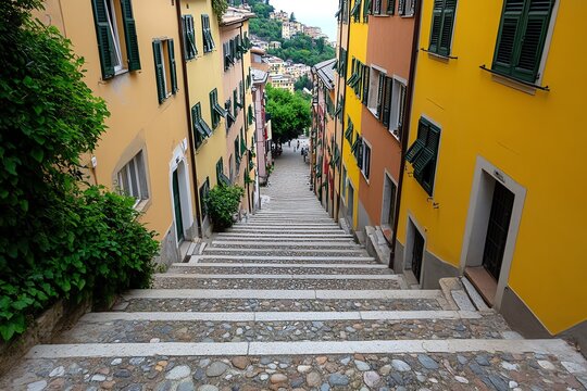 Caruggi, Genoa, a network of narrow medieval streets with colorful houses and traditional Italian charm