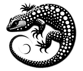 black and white dragon, Halftone lizard design elements,black color, no background