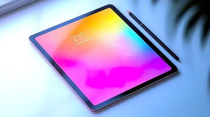 Tablet and Stylus on a White Surface