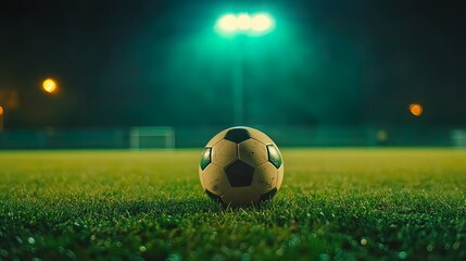Naklejka premium Soccer Ball Under the Stadium Lights