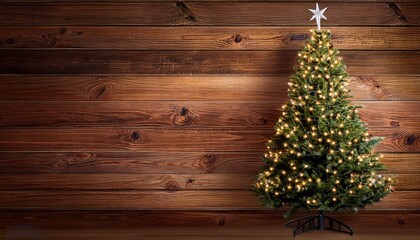 Christmas tree on wooden background