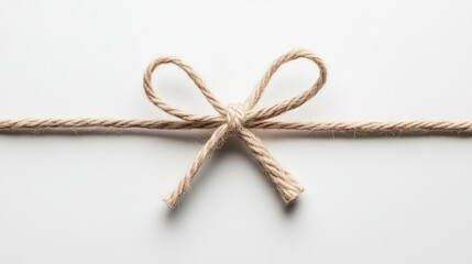A simple, elegant rope tied into a neat bow on a plain white background, conveying minimalistic and rustic charm.