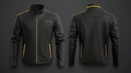 Black Leather Jacket with Yellow Stripes