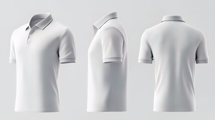 Blank White Polo Shirt Mockup, Front, Side and Back Views