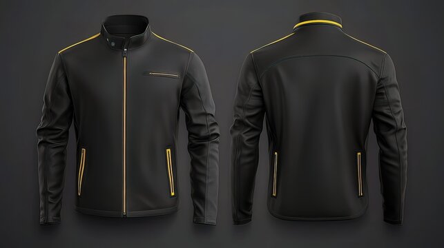 Black Leather Jacket with Yellow Stripes