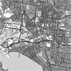 Obraz premium Map of Melbourne center in Australia in grayscale. Contains layered vector with roads water, parks, etc.