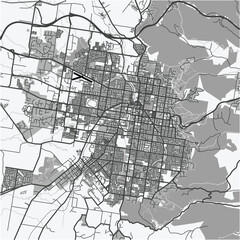 Obraz premium Map of Toowoomba in Australia in grayscale. Contains layered vector with roads water, parks, etc.
