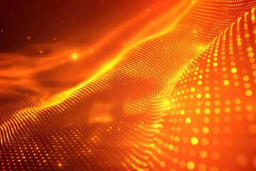 Orange digital tech background design with abstract illuminated dots. Futuristic design features intricate network of glowing dots on vibrant orange background. Abstract digital texture with
