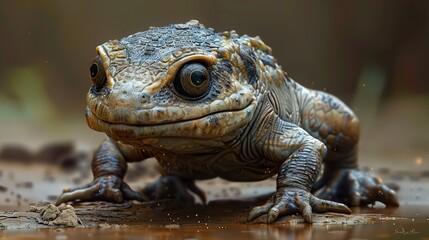 Obraz premium Close-Up Portrait of a Frog in its Natural Habitat