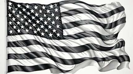 A Waving American Flag in Black and White
