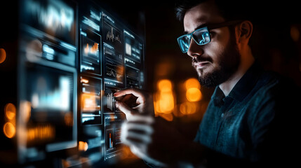 Man Analyzing Data on a Computer Screen - Realistic Image
