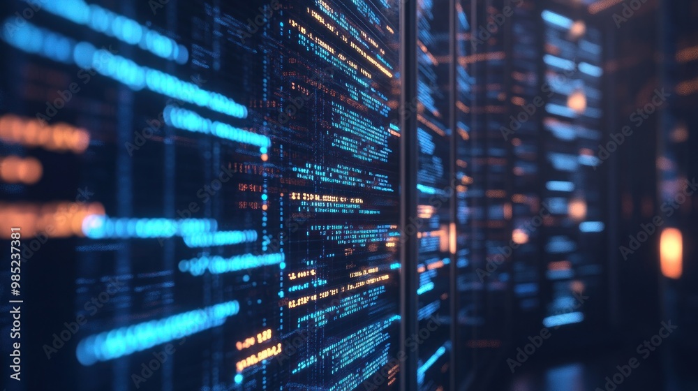 Wall mural abstract digital coding, cyber security and network technology concept