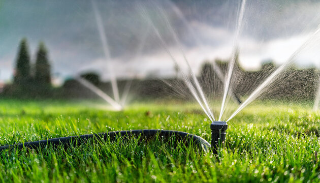 Sprinklers watering grass
