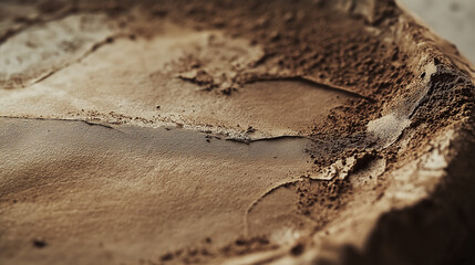 Obraz premium close-up view of pottery clay featuring a soft texture, the composition should focus solely on the clay's surface, free of any additional objects, capturing the subtle nuances and warm tones