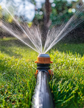Sprinklers watering grass
