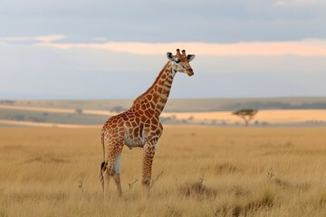 Obraz premium Giraffe grazing in meadow