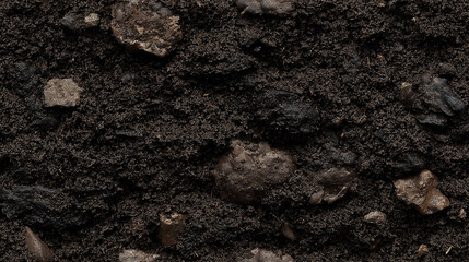 a seamless texture of humus soil, rich in dark, moist organic matter, showcasing its fertility and nutrient-rich qualities, this texture is perfect for promoting eco-conscious