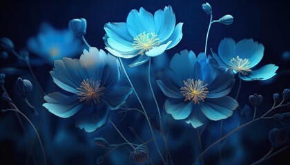 blue cyanotype images of flowers